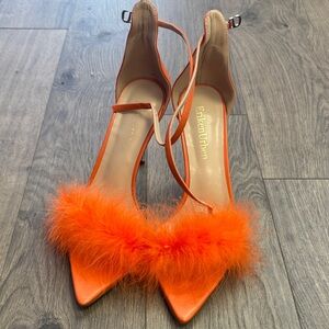 Elegant Orange Feathered Heels